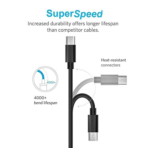 SunCable Short Micro USB Cable, [3Pack 12 Inch/30CM] Nylon Braided High Speed [Fast Charger] Android Charger Cables for Galaxy S7/S6/S5,Note 5/4/3,HTC,LG,Nexus Sony and more (3pc Black) - Thumbnail 2
