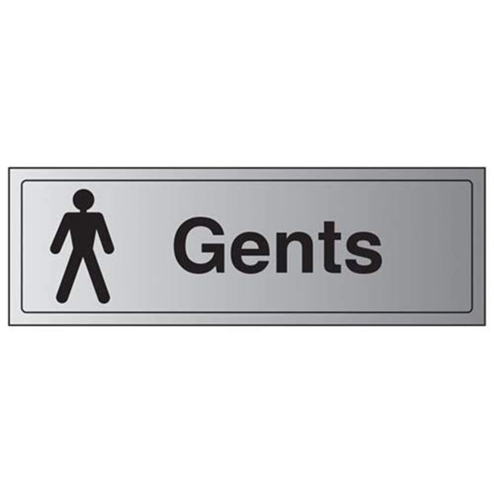 V Safety General Door-Gents Toilet Sign - 300mm x 100mm - 3mm Brushed Alu Comp