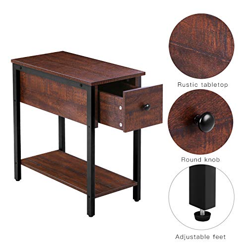 HOOBRO Set of 2 Narrow End Table, 2Tier Nightstand with Drawer and