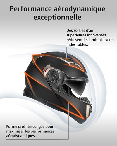 Modular Motorcycle Helmet ECE Approved – YEMA 1650926M Motorcycle Helmet Integral Scooter for Women Men Adults with Double Visors-Matte Black-S