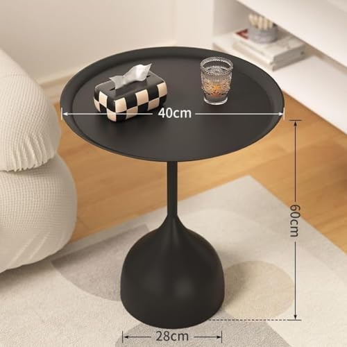 MOZOGOT Home Sofa Side Table Metal End Table, Round Modern Table Bedside Table Accent Side Table Nightstand for Living Room, Bedroom, Indoor & Outdoor Waterproof (Dark Black)