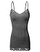 XT1004L Ladies Adjustable Spaghetti Strap Lace Trim Long Tunic Cami Tank Top Heather Charcoal XL