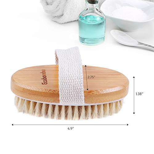 Dry Body Brush-100% Nature Boar Bristles Bamboo Shower Bath Brushes for Exfoliating - Help your Cellulite Reduction Body Massage Glowing Skin -Improves Lymphatic Functions,Sleep Improvement-by Ecobambu
