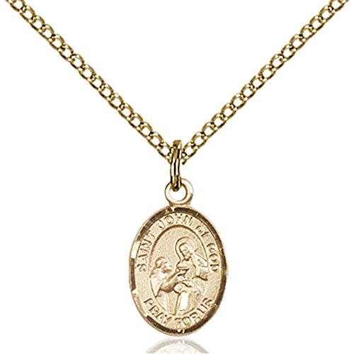 Gold Filled St. John of God Pendant 1/2 x 1/4 inches with Gold Filled Lite Curb Chain