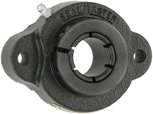 SealmasterTFT-23 Standard Duty Flange Unit, 2 Bolt, Regreasable, Contact Seals, Skwezloc Collar, Cast Iron Housing, 1.4375" Bore, 4-7/8" Overall Length, 3-15/16" Bolt Hole Spacing Width, 7/8" Flange Height, ±2 Degrees Misalignment Angle