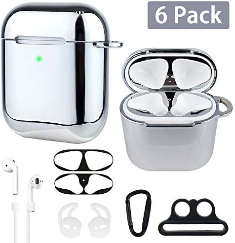 XORDING AirPods Case Front LED Visible Plating Soft TPU Protective Cover Shockproof Skin Airpods Accessories Kit for Apple AirPods 1 & AirPods 2 Charging 2019 (Silver)
