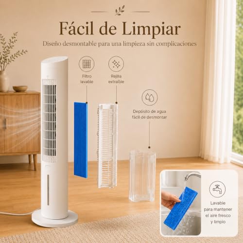 NOMEY Aire Acondicionado Portátil De Torre, 4 En 1 Enfriador de Aire Evaporativo con 3L de Tanque de Agua,Oscilación De 70°,12H Temporizador,4 Modos Y 3 Velocidades Con Control Remoto Climatizador