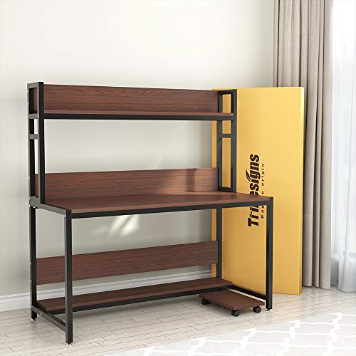 Tribesigns 55" Large Computer Desk with Hutch, Morden Writing Desk with Bookshelf, PC Laptop Study Table Workstation for Home, Cherry Brown+ Black Legs - Thumbnail 6