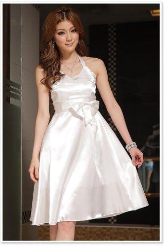 Amazon ウエストリボン付ホルターネックワンピース白 ワンピース チュニック 通販