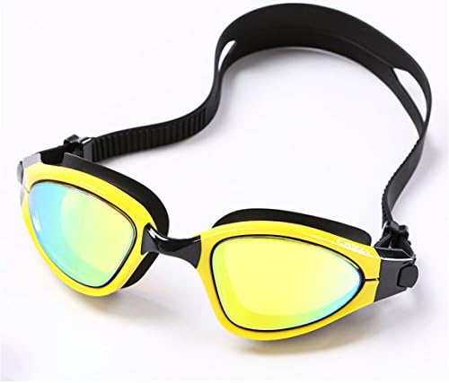 Little Cherry Swimming Goggles No Leaking Anti Fog UV Protection Mirrored Lens,Large Frame,Easy Adjustable Cool Adult Swim glasses with Case (Yellow)