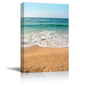 Canvas Wall Art Sand Beach Blue Ocean Painting Artwork for Home Prints Framed - 12x18 inches