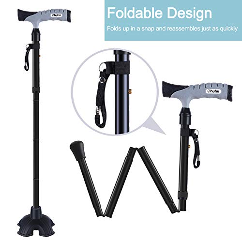 Folding Cane, Ohuhu 2 Pack Adjustable Foldable Walking Cane for Men, Women with 5 Adjustable Heights, Collapsible, Lightweight, Balancing Mobility Aid, Portable Hand Cane Walking Stick with T Handle