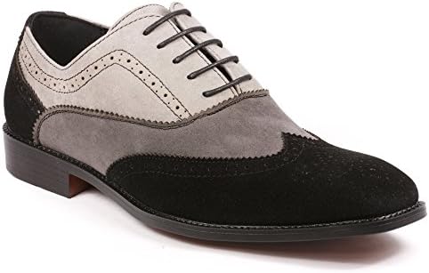 Antonio Cerrelli AC6566 Men's Black Charcoal Gray Perforated Faux Suede Lace Up Oxford Dress Shoes (11)