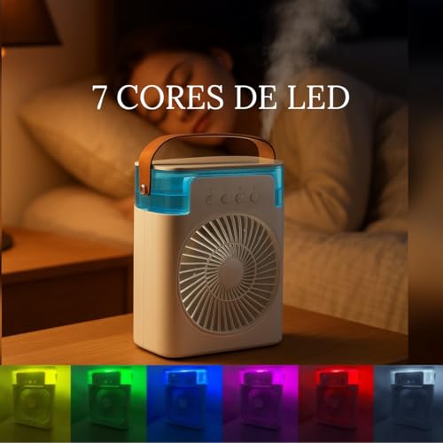 Mini Climatizador e Umidificador Portátil USB 3 em 1 | Ventilador de Mesa Pessoal Silencioso com Luz Noturna LED para Casa, Escritório e Viagem