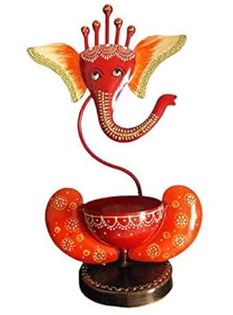 Primium quality Iron Metal Ganesha with Tea Light Candle Holder Table Decor/Decoration/Gift/Ganesh with Deepak/Ganesh Idol/Diwali Decoration