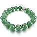 INBLUE Men,Women's 10mm Alloy Energy Bracelet Link Wrist Energy Stone Aventurine Green Silver Tone Buddha Mala Bead