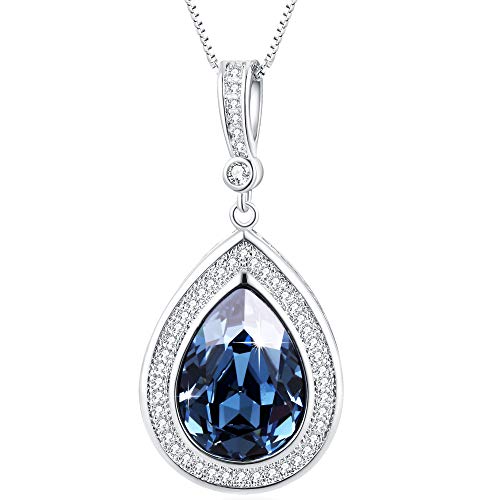 Elegant Dark Blue Pear Pendant Necklace 