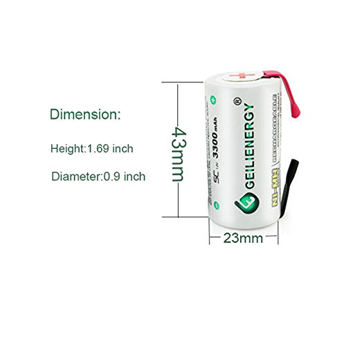Geilienergy Sub C Subc 3300mAh NiMh Rechargeable Battery for Power Tools (w/Tabs) (Pack of 15)