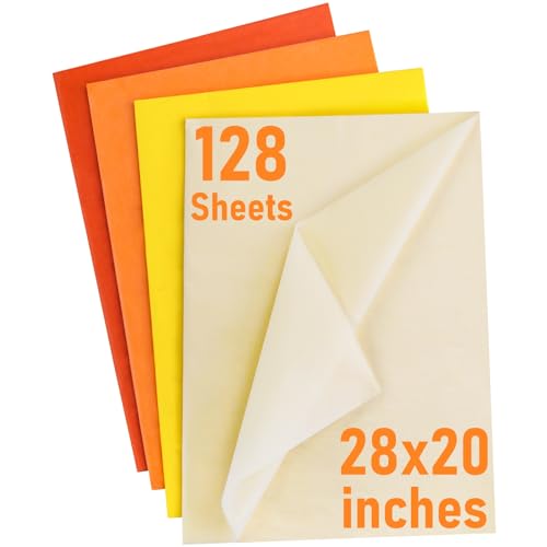 Shindel 128 Sheets Orange Tissue Paper, 28×20Inch Thickened Tissue Paper Bulk Gift Wrapping Paper for DIY Crafts Thanksgiving Autumn Gift Box Decoration
