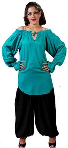 Pirate Wench Renaissance Medieval Costume Blouse Top (Large, Hunter Green)