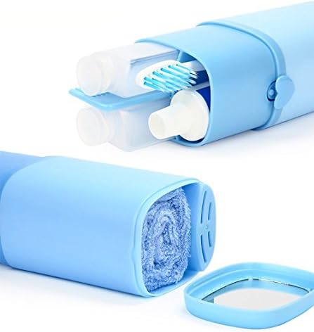 Zelta Travel Toothbrush Toothpaste Container Organizer Multifunction 8 in 1 Wash Gargle Supplies (Blue)
