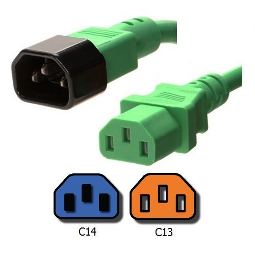 IEC Jumper Power Cord C14 to C13 - Green, 10 Foot, 15A/250V, 14/3 AWG - Iron Box Part # IBX-6010-10