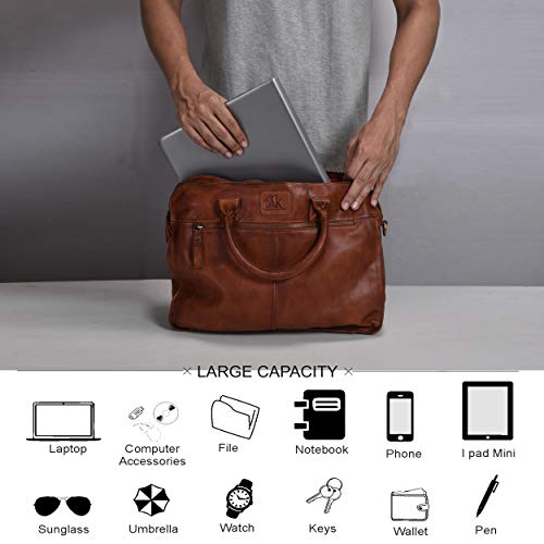 Leather Messenger bag for men 15" Laptop Satchel Shoulder Bag for Men and Women (Dark Tan Wash) - Thumbnail 2