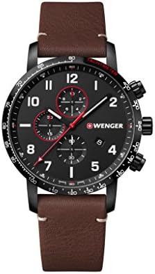 WENGERSwiss Made (Attitude Chrono Black Dial Analog Quartz Men’s Watch Brown Leather Strap- Stylish and Original) Model Number 011543107