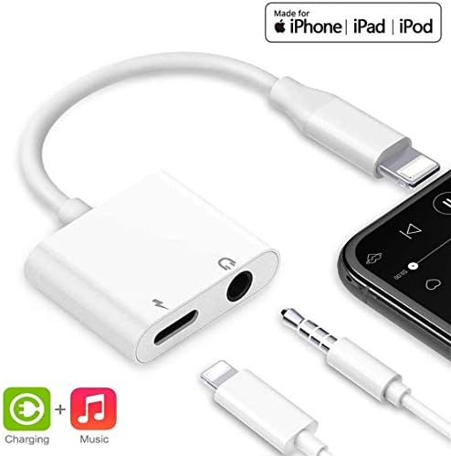 Lightning Headphone Adapter for iPhone 8/8Plus Headphone Jack Adapter for iPhone Xs/Xs Max/XR/ 8/8 Plus/ 7/7 Plus Splitter Adapter for iPhone Dongle 2 in 1 Chargers & Audio Support All iOS System