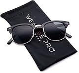 Retro Classic Metal Half Frame Horn Rimmed Sunglasses (Thin Black Frame / Gold Rimmed, 50)
