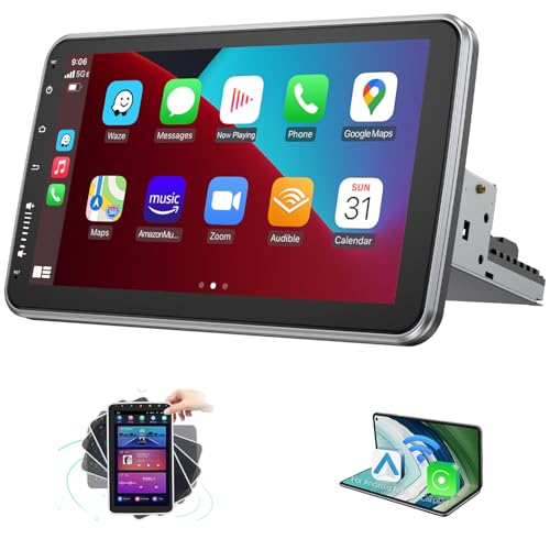 ESSGOO Car Radio 1 DIN Android 15 4+64 GB HD 10.1 Inch Touch Screen Manually Adjustable Wireless CarPlay & Android Auto GPS WiFi Bluetooth FM Global