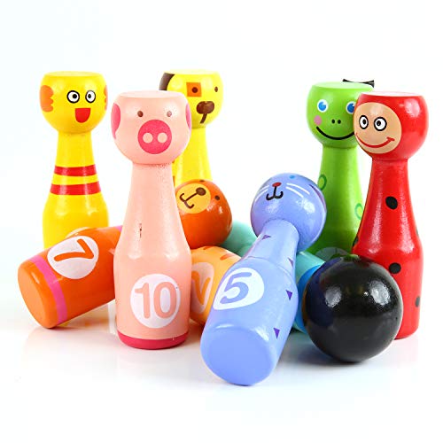 image for Neato Tek Cute Indoor Outdoor Kids Bowling Friends Play Set Animal Bow