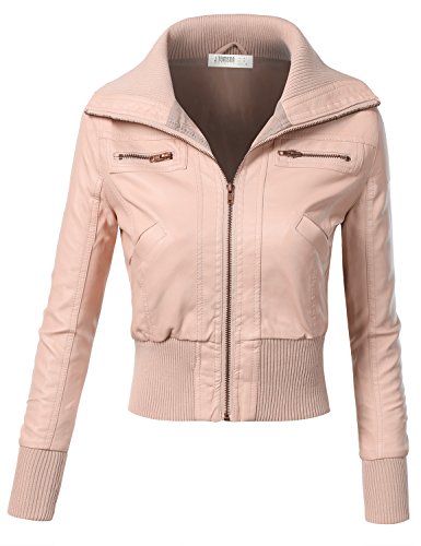 J.TOMSON Womens Faux Leather PU Moto Jacket PEACH XXX-LARGE