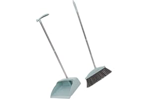 CLISPEED Broom and Dustpan Set Household Cleaning Supplies Non-Stick Hair Design Light Blue 2pcs Kit for Home