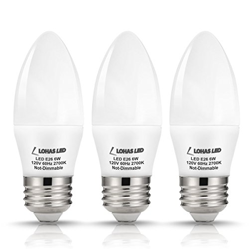 LOHAS® 6watt LED Candle Light Bulb E26 Base, 60W Equivalent, Warm White 2700k, 550lm, 180 Degree Beam, Not-dimmable, Pack of 3