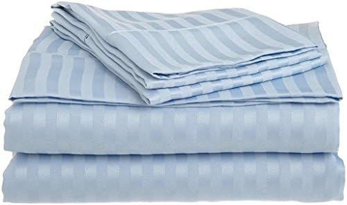 6-Piece Bed Sheet Set 400 TC 100% Egyptian Cotton Super Soft Long Staple, Italian Finish Fitted Sheet fits Upto 19” deep Pocket Mattress Twin, Light Blue Stripe