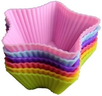 Fashion Base 12pcs Mixed Colors Star Shaped Muffin Cupcake Cake Case Silicone Moulds Bakeware