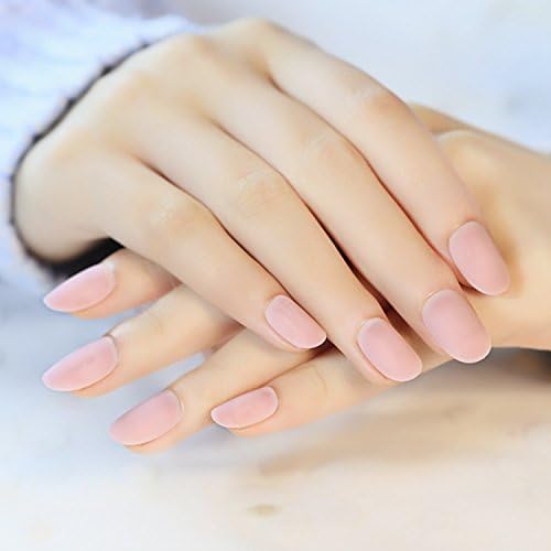 24Pcs Different sizes Solid color Matt Nail Art Tips Short Round Head Nail Pasters Full Tips Fingers False Nails (Pink)