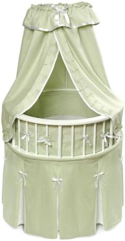 CutieBeauty White Elegance Round Baby Bassinet w/Sage Waffle Bedding