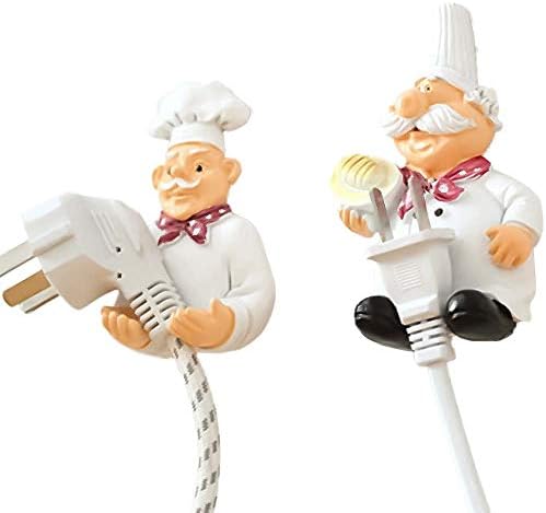 Wysgvazgv Power Plug Hook, Self Adhesive Cartoon Hook Cable Holder Wall Mount Sticky Hanger Cook Fat Chef Wall Decor Waterproof Towel Key Home Kitchen Garden Tools