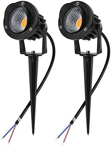 Familite 7W COB LED Landscape Path Light with Shelter, Outdoor Waterproof Decorative Spike Spotlight- AC/DC 12V, Pack of 2 (Warm White 2800-3000K)