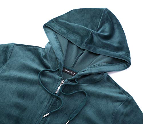 Dolcevida Women's Active Solid Velour Tracksuit Zip up Hoodie & Pullover Sweatshirts and Sweat Pant Sweatsuit (Green, M)