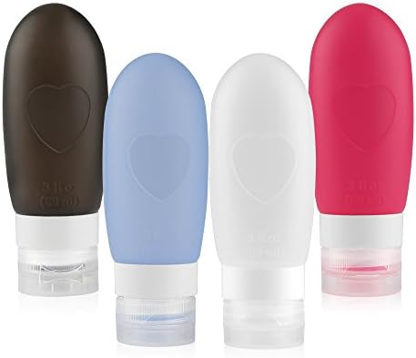 Leak Proof Travel Bottles, Zebre Refillable Silicone Travel Containers,Travel Accessories for Carry On Luggage - Perfect for Liquid Toiletries (4Pack,3oz)