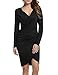 ANGVNS Women Long Sleeve Ruched V-neck Pencil Sexy Dress Bodycon Solid Slim Party Banquet Dress