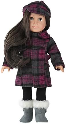 WWS Toy - Doll Clothes and Accessories For 18 inch Dolls Such as American Girl Doll Accessories,Winter Set Includes 4 Pieces - X1 Plaid Coat, X1 Tights, X1 Plaid Cap and X1 Fur Boots