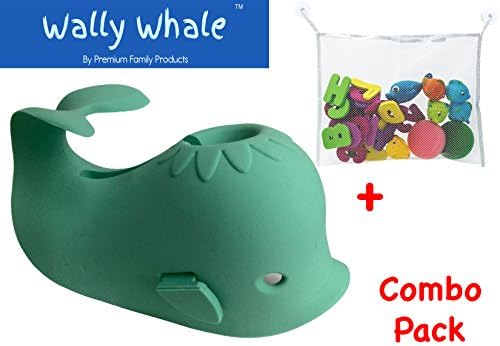 Bathtub Spout Cover Kid Safe &amp; Bath Toy Organizer Bag-Wally WhaleCombo Gift Set