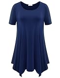 BELAROI Womens Basic Solid Loose Fit Short Sleeve Tunic T Shirt (L, Navy Blue)