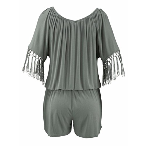 Fashion Tassel Jumpsuits,Fimkaul Casual Solid Romper Off Shoulder Playsuit Short Pants for Women (Gray, L) - Thumbnail 3