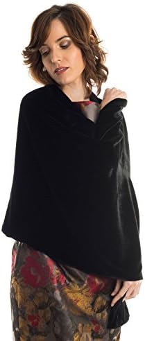 Elizabetta Womens Black Silk Velvet Evening Wrap Shawl - Made in Italy (Sophia Black)