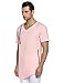 COOFANDY Mens Longline Irregular Curved Hem Short Sleeve Tshirts Cotton V Neck Tee Tops,Pink,Medium